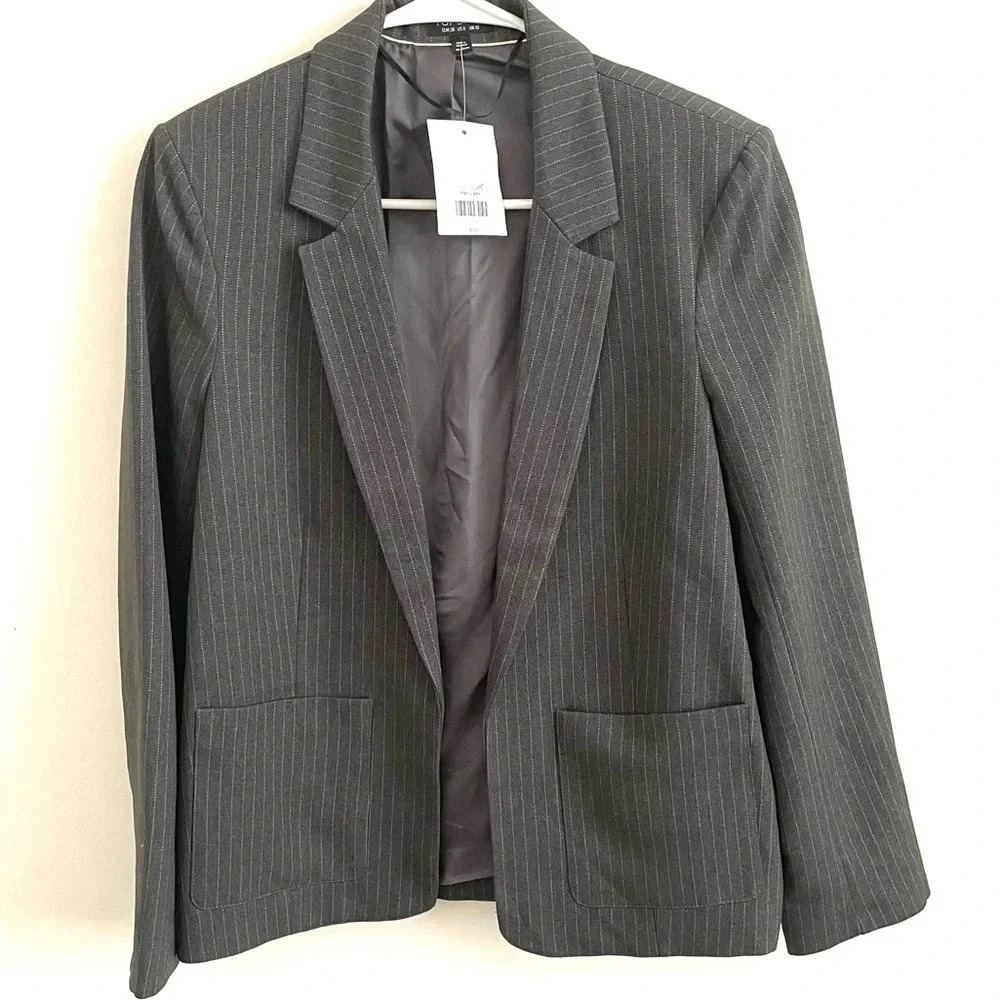 NWT Topshop Gray Pinstripe Blazer Classic Workwear Office Jacket career - Picture 1 of 6